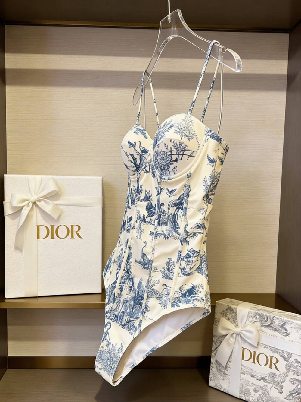 Dior Blue Toile de Jouy Bustier Swimsuit - Picture 3 of 6